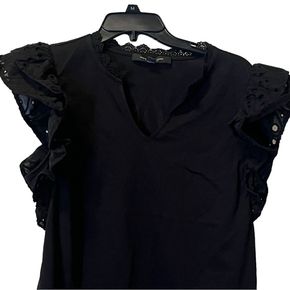 Marc New York Black Ruffle Sleeve with lace trim Shirt Top - Picture 5 of 10